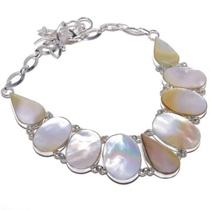 Natural Pretty Mother Of Pearl Gemstone 925 Sterling Silver Necklace g407 - Picture 1 of 5