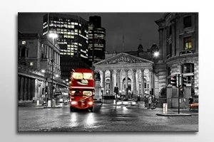LARGE CANVAS WALL ART LONDON CITY RED BUS NIGHT LIFE LIGHTS PICTURE NEW PRINT - Picture 1 of 2