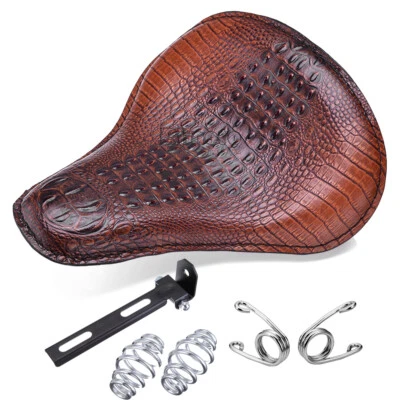 Sillín de asiento individual con resorte marrón cocodrilo para motocicleta Harley Chopper Bobber 13" Foto 1 de 4