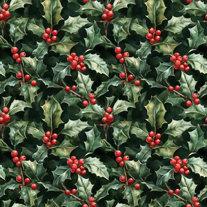 Stechpalme & Beeren grün Weihnachten 100% Baumwollstoff lang & fette Viertel & Meterware - Bild 1 von 2