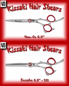 Kissaki 6,0" Haarschneideschere & 32 Zähne Ausdünnungsschere Satin Finish Kombination - Bild 1 von 2