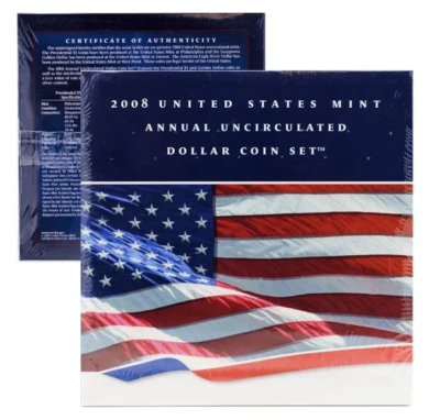 2008 6-Coin U.S. Mint Annual Uncirculated Dollar Set Silver Eagle - Image 1 of 3