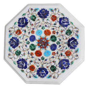 12" Corner Marble Table Top Handmade Semi precious stones floral Work - Picture 1 of 5