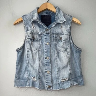 Jeans Plateados Talla XL Azul Envejecido Denim Chaleco Grunge Costero Vaquera Western Foto 1 de 4