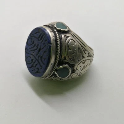 Anillos islámicos de plata de ley 925 lapislázuli para hombres bendición árabe musulmana R16 الإسلامية Foto 1 de 4