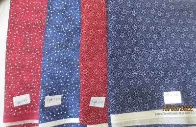 4 different coordinating Fabric Traditions 2016 Red & Blue Stars - almost 4 yds  - Image 1 of 4