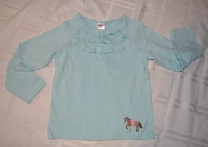 Gymboree PARK CITY LUXE Top Icy Blue Color Embr Horse &Ruffles at Neckline NWT 5 - Picture 1 of 2