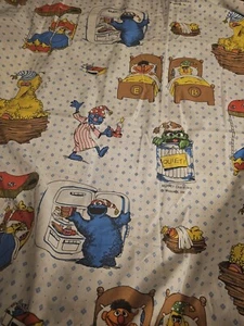 Vintage Sesame Street Twin Flat Sheet Fabric Big Bird Burt Ernie Cookie Monster - Picture 1 of 2