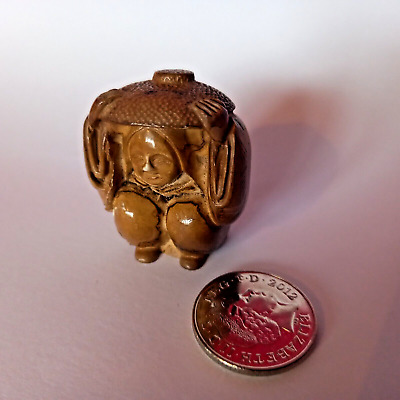 Charming Antique Wooden Netsuke, Of A Rice Man • 1£