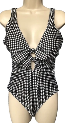 Maiô Bongo tamanho L Gingham multi frente laço sem costas uma peça preto/branco - Imagem 1 de 4