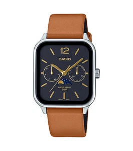 Casio Men's MTP-M305L-1A MOON PHASE Analog Genuine Leather Rectangular Watch - Picture 1 of 9
