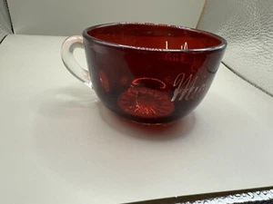 Vintage Souvenir Ruby Red Cut Cranberry Glass Cup Michigan City, IN - Picture 1 of 10