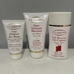 CLARINS LOT: Body Lift 2.7oz, Gentle Foaming Cleanser 2.7oz, Hand and Nail 1.7oz - Picture 1 of 2