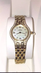 LADIES MOVADO 14KT GOLD DIAMOND SAPPHIRE WATCH MOP FACE WATER RESISTANT SWISS MA - Picture 1 of 14