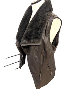 Downtown Coalition Damen Kunstfell Mob Boss Moto Jacke Weste Small Vegan Braun   - Bild 1 von 12