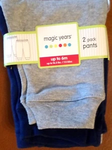 Magic Years Baby Boys Cotton Pants 2 Pair Navy/Gray Size Up to 6 Months- 16.5 lb - Picture 1 of 2