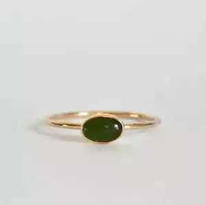 Dainty Oval Shape 0.50CT Simulated Jade Pure 10K Yellow Gold Women Promise Ring - Picture 1 of 5