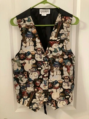 Snowman Embroidered Button-Up Vest Size L - Vintage Frosty Christmas Winter Vest - Image 1 of 4