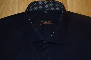Nuevo Camisa ETERNA KW 45 - 17 3/4 corte moderno azul oscuro manga larga hombre - Imagen 1 de 6