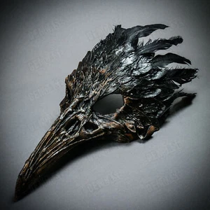 Brown Raven Skull Long Nose w/ Feather Wedding Masquerade Prom Party Face Mask - Picture 1 of 9