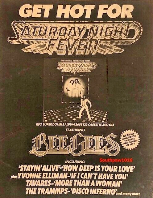 1978 Bee Gees "Saturday Night Fever" Soundtrack Release Original Promo Print Ad - Image 1 of 1