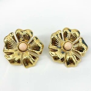 Vintage Blumen Ohrclips leicht goldfarben rosa mittig glänzend hübsch - Bild 1 von 3