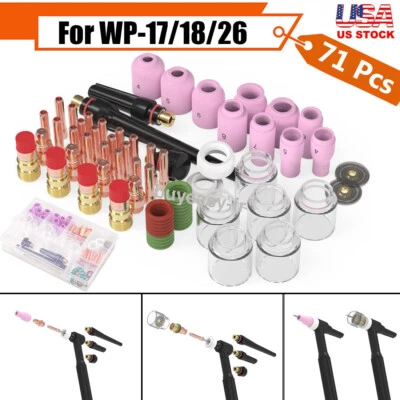 71Pcs TIG Welding Torch Stubby Gas Lens #12 Pyrex Glass Cup Kit For WP-17/18/26