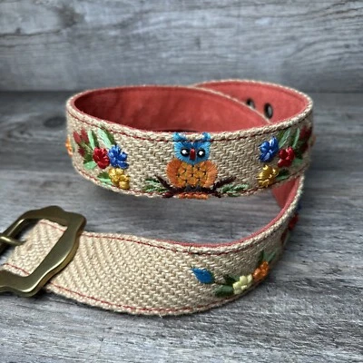 Lucky Brand вышивка сова и цветочный замшевый латунный ремень сплетенный богемное вестерн размер 30 - Изображение 1 из 4