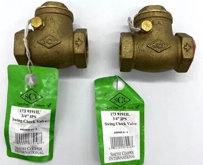 QTY: 2 Smith Cooper SCI 3/4" IPS Brass Inline Swing Check Valve 173 9191IL - Image 1 of 4