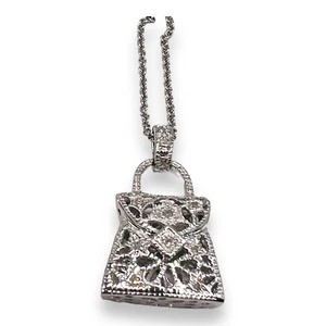 3D Purse Diamond 14k White Gold Pendant Necklace 16" - Picture 1 of 8