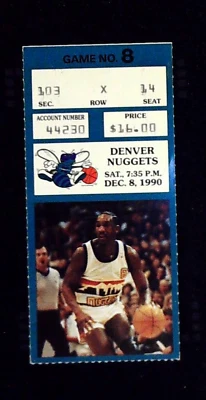 Charlotte Hornets vs Denver Nuggets NBA Season Stub Walter Davis Photo 12/8/1990 - Image 1 of 2