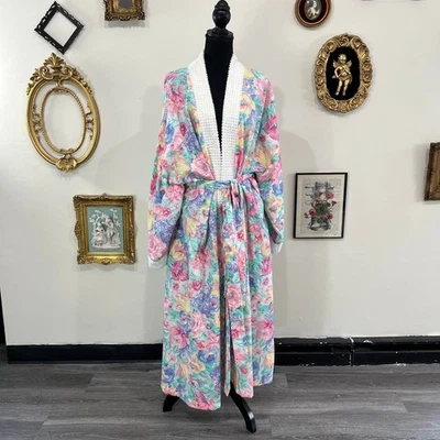 Bata de tela de rizo floral pastel vintage Stan Herman talla 3x Foto 1 de 4