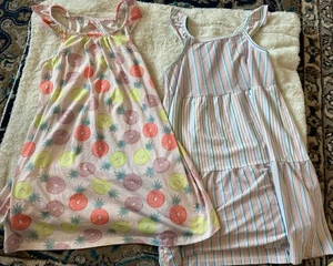 GAP KIDS GIRL SIZE 12 LOT OF TWO NIGHTGOWNS PINEAPPLE DONUT STRIPES - Picture 1 of 5