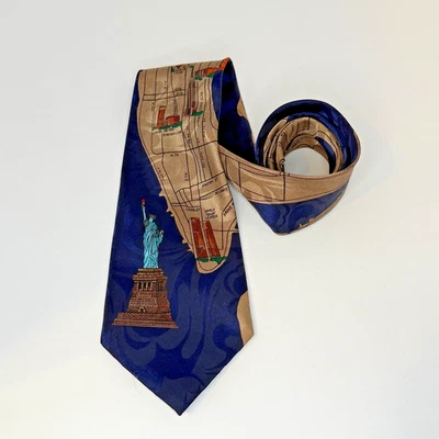 Corbata de novedad Nueva York mapa de calles World Trade Center corbata para hombre moda azul difícil de encontrar Foto 1 de 4