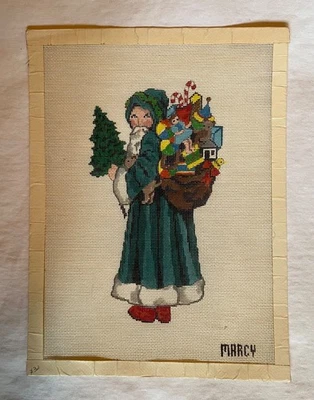 Green Father Christmas  with sack of toys  VTG canvas by Marcy, new - Image 1 of 3
