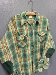 Vintage 70’s Osh Kosh Green Cotton Men’s Plaid Flannel Button Up Sz Large  - Picture 1 of 9