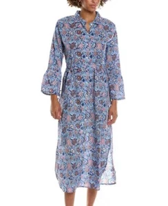 NUEVO CON ETIQUETAS Vestido Camisa Azul Granada Floral Cambiante Algodón Maxi Cinturón Botón Talla XL - Imagen 1 de 11