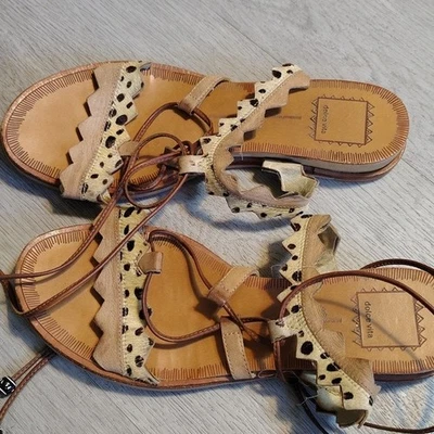 Dolce Vita Women's Leather Lace Up Gladiator Sandals Animal Print Trim - Image 1 of 4