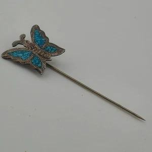 Sterling Silber Türkis Intarsien Schmetterling Hut Stecknadel Mexiko Vintage - Bild 1 von 6