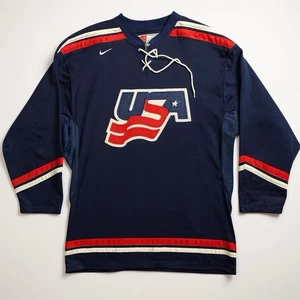 Nike Team USA 2000's Blue IIHF Hockey Jersey Red & White Trim Mens Large - Picture 1 of 8