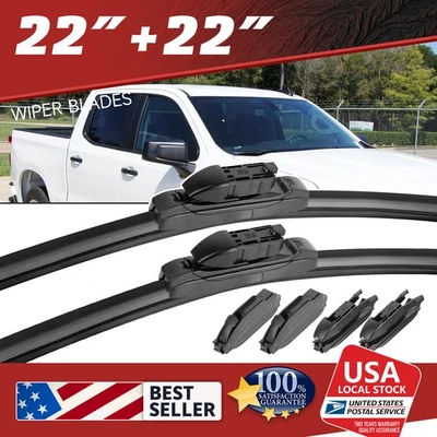 22"&22" Pair Bracketless Windshield Wiper Blades For GMC Sierra 3500HD 2007-2013 - Изображение 1 из 4
