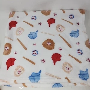 Baby Starters White Baseball Ball Glove Bat Blanket Plush Sports - Picture 1 of 7
