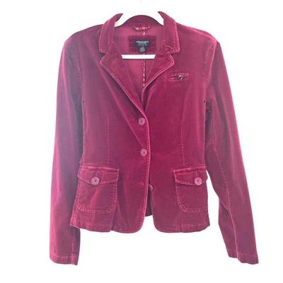 American Eagle Outfitters Velvet Wine Blazer L Adjust Sides Button Cuffs Pockets - Image 1 of 4