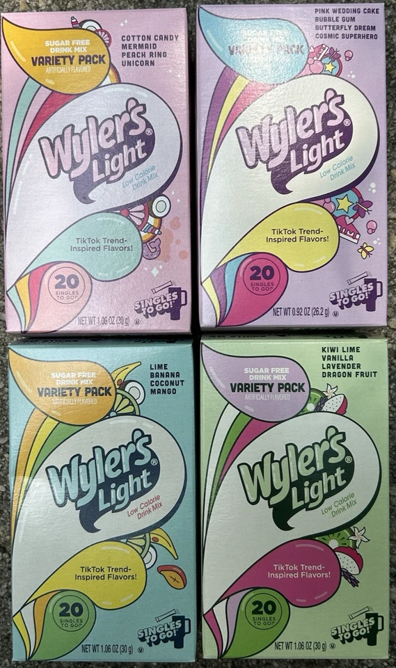 ¡CALIENTE! TIKTOK SABORES Wyler's Light SIN AZÚCAR Agua Bebida Mezcla 20ct Cada 4 CAJAS Foto 1 de 1