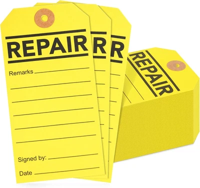 100-Pack Repair Required Tags - Yellow Service Tags for Broken Equipment, Mainte - Image 1 of 4