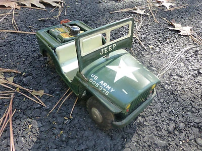 U.S. ARMY 005376 Jeep Ametralladora-Asiento Trasero Fricción Estaño Juguete Metal Prensado Foto 1 de 4