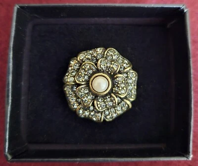 Anillo Vintage Heidi Daus Flor Imitación Perla/Cristal Estrás Tono Bronce Talla 6 Foto 1 de 4
