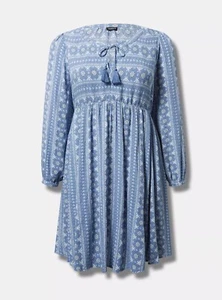 Torrid Mini Washable Gauze Fit And Flare Dress Boho Print  2 (2X 18-20) Tassel - Picture 1 of 16