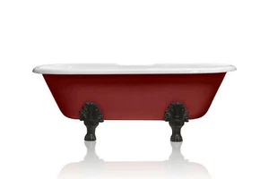 NEW Edwardian Color Block 72" Red Matte Black Double Cast Iron Clawfoot Bathtub - Picture 1 of 7