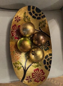 Decorative Serving Tray With Multicolored Flowers 18” X 12” & 4 Iridescent Balls - Picture 1 of 4